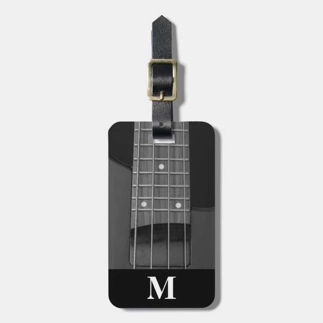 Étiquette À Bagage Monogramme Voyage Musique basse électrique Guitare (Devant Vertical)