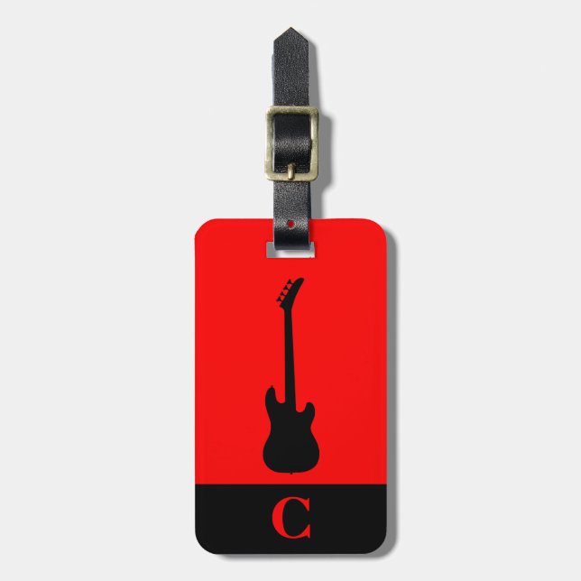 Étiquette À Bagage Monogramme Voyage Musique basse électrique Guitare (Devant Vertical)