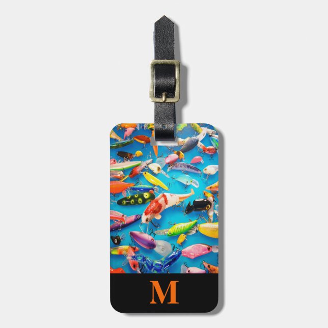 Étiquette À Bagage Monogramme Voyage Pêche Listes (Devant Vertical)