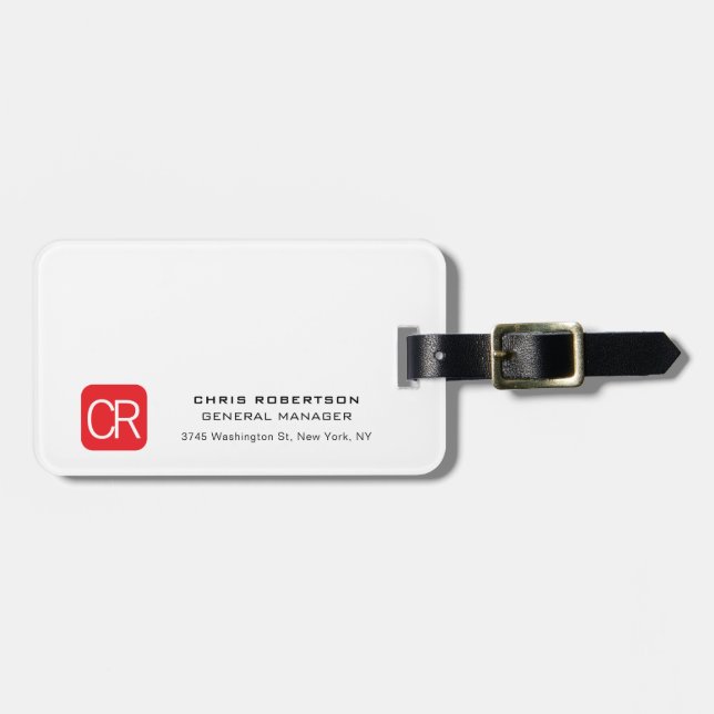 Étiquette À Bagage Monogrammed Red White Professional Plain (Devant horizontal)