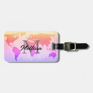 Étiquette À Bagage Monogrammes Carte du monde Voyageur Blush Pink Omb