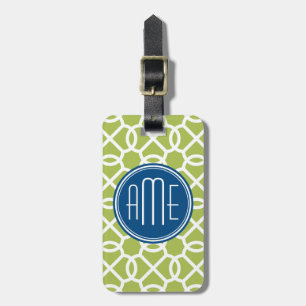 Étiquette À Bagage Monogrammes de Motif géométrique vert et bleu de c