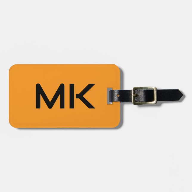 Étiquette À Bagage Monogrammes Orange Noir Initiales Nom Cadeau Favor (Devant horizontal)