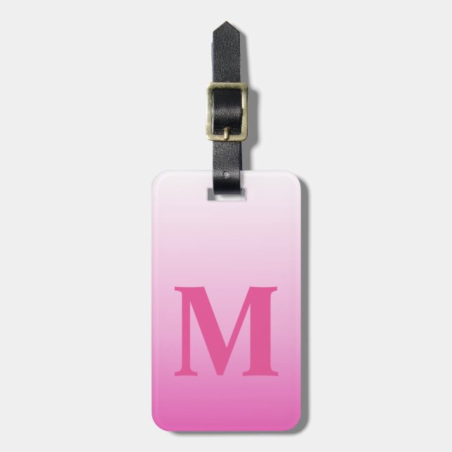 Étiquette À Bagage monogrammes rose pâle magenta cerisier rose (Devant Vertical)