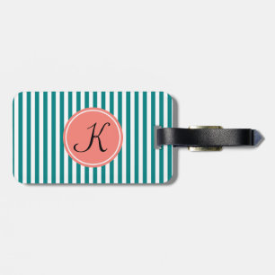 Étiquette À Bagage Monogrammes Turquoises, blancs et coraux roses