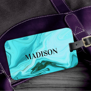 Étiquette À Bagage Monographie d'art marbré bleu mignon