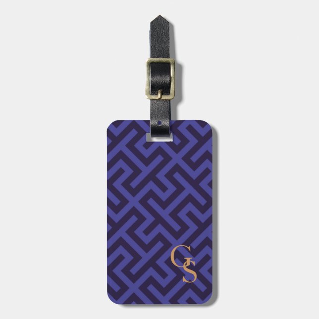 Étiquette À Bagage Monographie de motifs géométriques bleu-violet mod (Devant Vertical)
