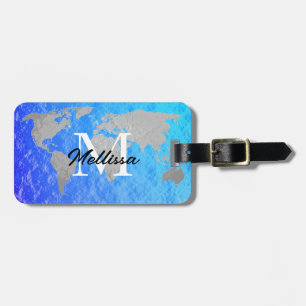 Étiquette À Bagage Monographie Monogramme Gris Bleu Fhuile Glitter Pe