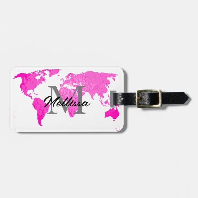 Étiquette À Bagage Monographie Monogrammes Voyageur rose blanc modern (Devant horizontal)