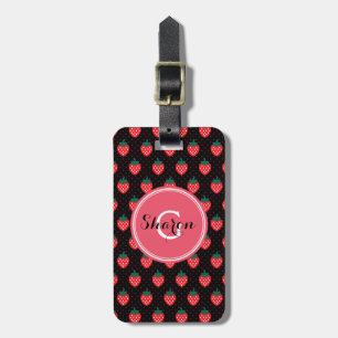 Étiquette À Bagage Monographie motif de fraise rose noire mignonne