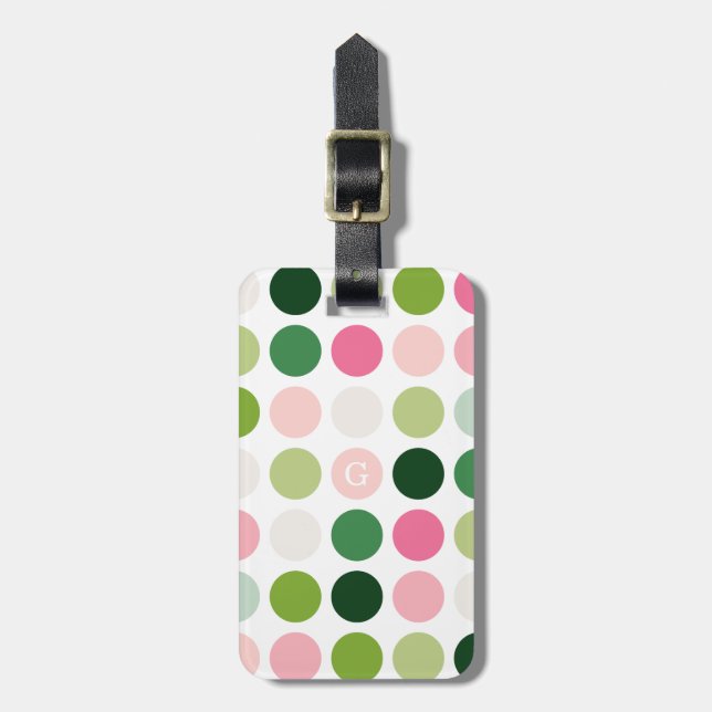 Étiquette À Bagage Monographie motif moderne rose vert pois (Devant Vertical)