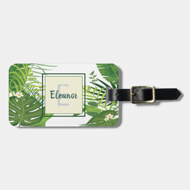 Étiquette À Bagage Monographie tropicale des feuilles verts et des fl (Devant horizontal)