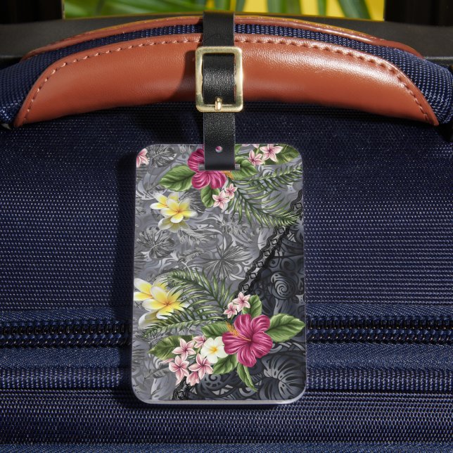 Étiquette À Bagage Monstera hawaïenne Tapa et Hibiscus (Insitu Rectoal 2)