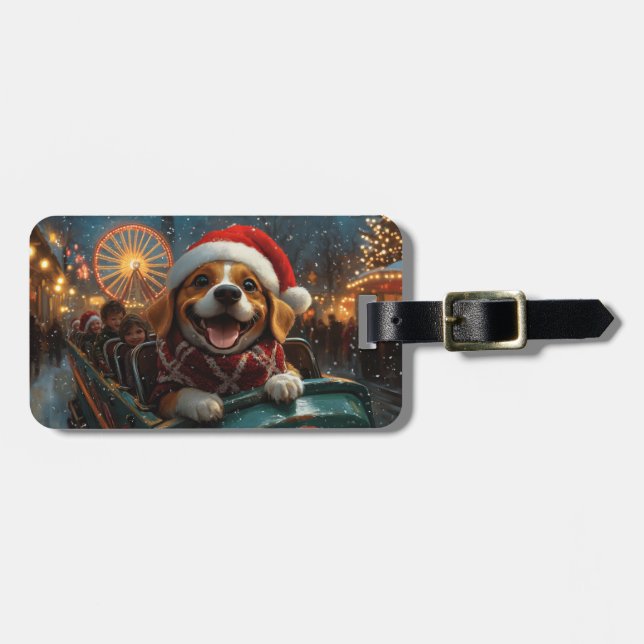 Étiquette À Bagage Montagnes Russes Chien Beagle Noël (Devant horizontal)