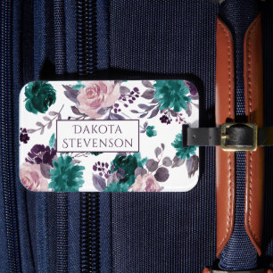 Étiquette À Bagage Moody Boho Eggplant Purple Flore foncé modèle