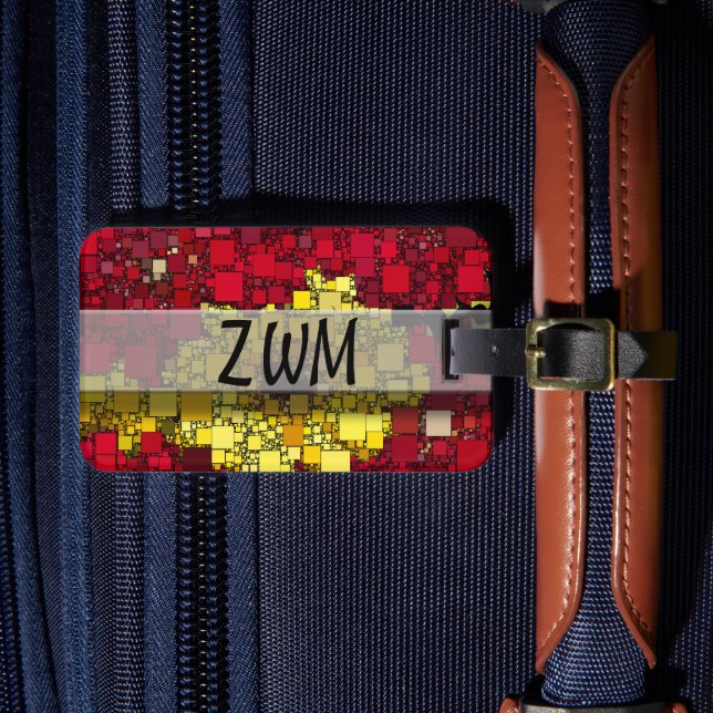 Étiquette À Bagage Mosaïque géométrique rouge, jaune et or Abstrait (Insitu Rectoal 4)