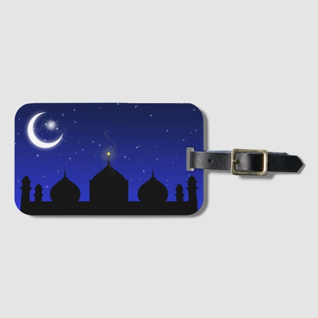 Étiquette À Bagage Mosquée Silhouette à la nuit - Balise bagage (Devant Horizontal)