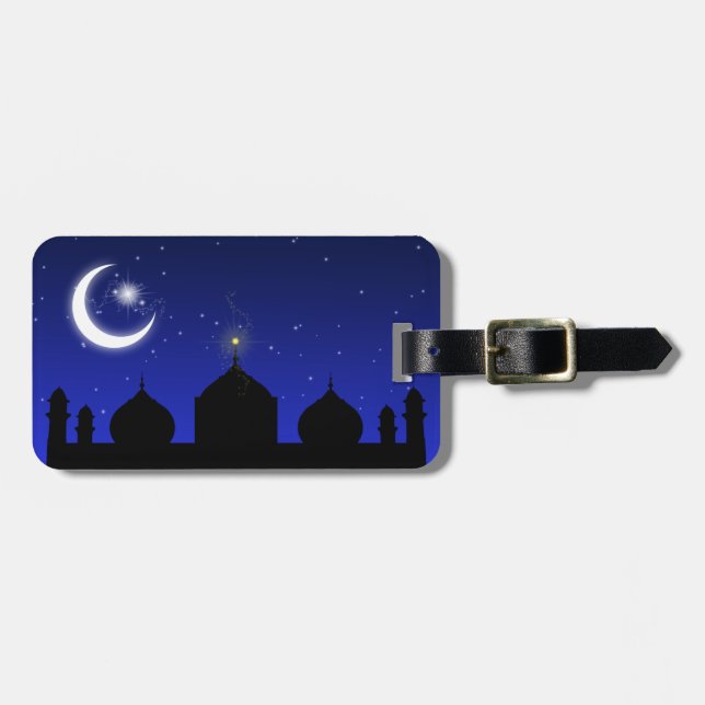 Étiquette À Bagage Mosquée Silhouette à la nuit - Balise bagage (Devant horizontal)