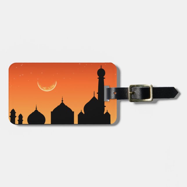 Étiquette À Bagage Mosquée Silhouette Ciel du soir - Balise bagage (Devant horizontal)