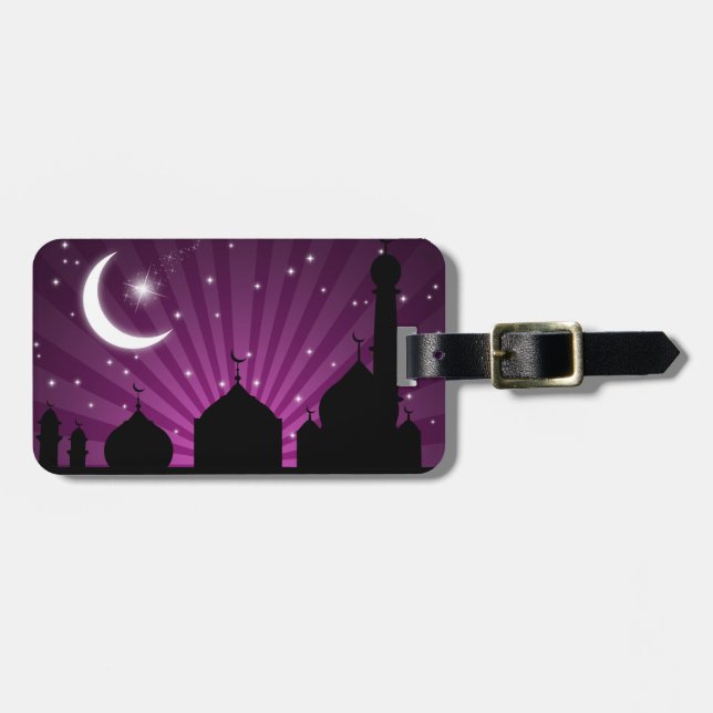 Étiquette À Bagage Mosquée Silhouette Purple Night - Balise Bagage (Devant horizontal)