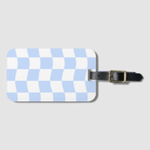 Étiquette À Bagage Motif à carreaux rétro bleu pastel et blanc