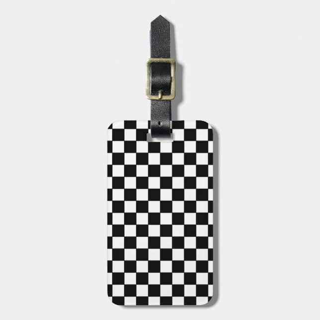 Étiquette À Bagage motif à chèque noir (Devant Vertical)