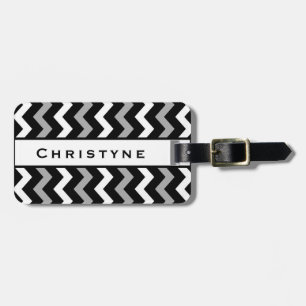 Étiquette À Bagage Motif à chevron noir blanc et gris