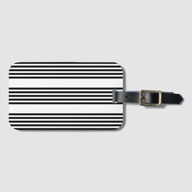 Étiquette À Bagage Motif à cinq bandes noir et blanc (Devant Horizontal)