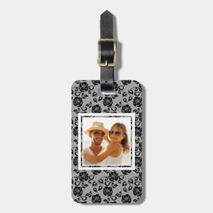 Étiquette À Bagage motif à dentelle noire photo personnalisée