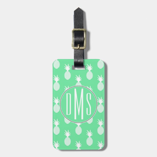 Étiquette À Bagage Motif à la menthe d'ananas| Monogramme (Devant Vertical)