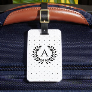 Étiquette À Bagage Motif à pois monogramme laurier noir et blanc