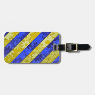 Étiquette À Bagage Motif à rayures florales bleues et jaunes