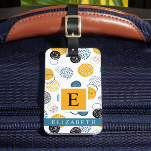 Étiquette À Bagage Motif Abstrait blanc bleu jaune personnalisé
