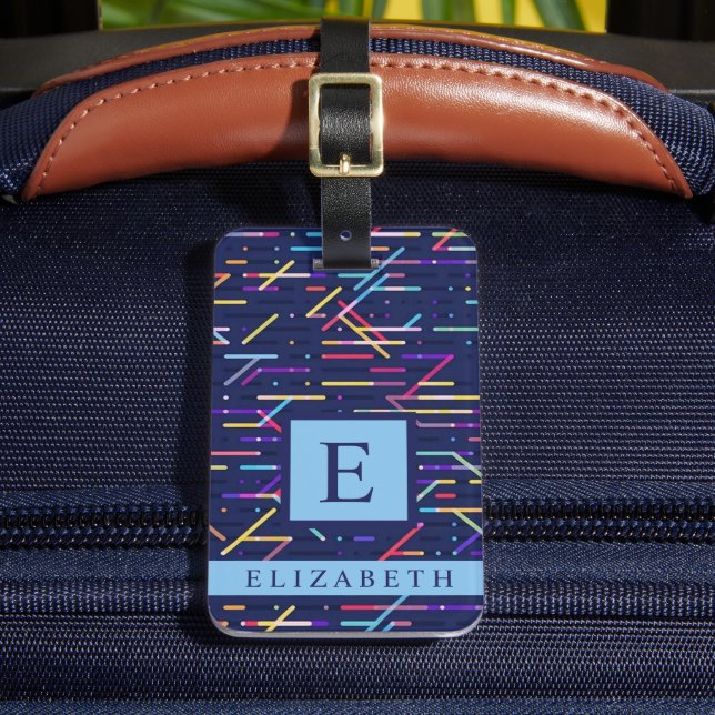 Étiquette À Bagage Motif Abstrait customisé bleu marine foncé (Insitu Rectoal 2)