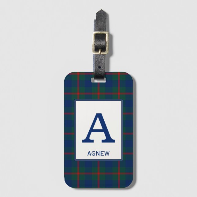Étiquette À Bagage Motif Agnew Tartan vert et bleu Plaid (Devant Vertical)