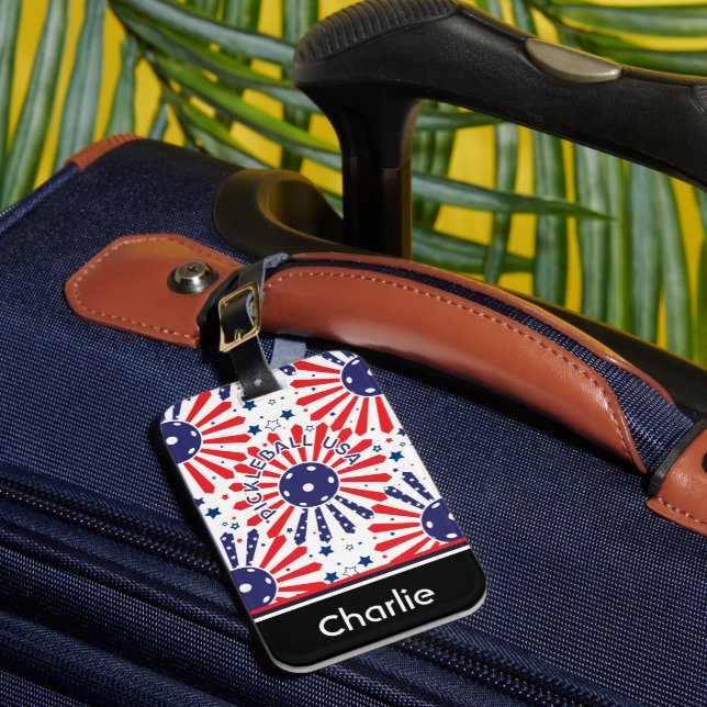 Étiquette À Bagage MOTIF américain de pickleball, avec nom (Insitu Rectoal 1)