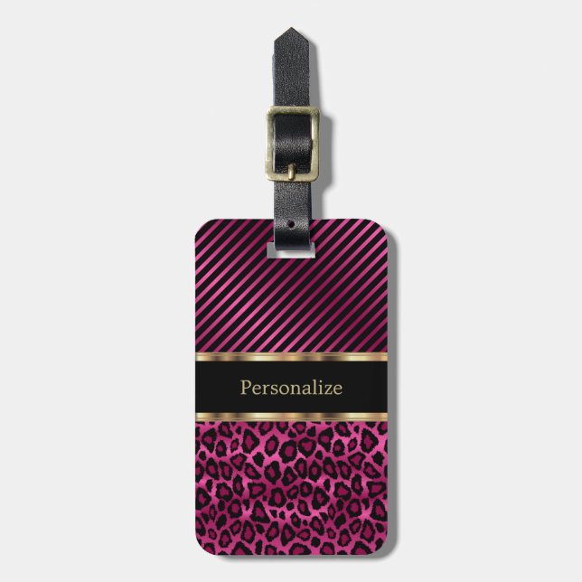 Étiquette À Bagage Motif animal de léopard rose (Devant Vertical)