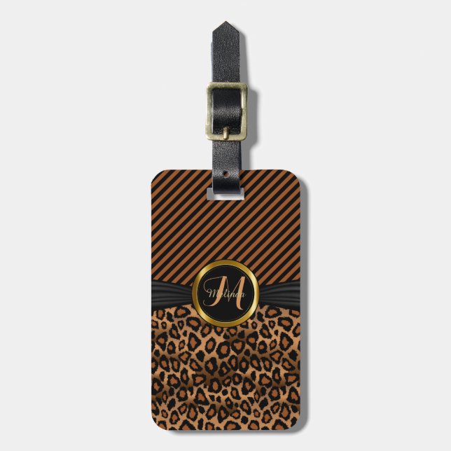 Étiquette À Bagage Motif animal léopard Brown - Monogramme (Devant Vertical)