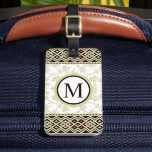 Étiquette À Bagage Motif Aztèque Beige Blanc Or Noir Floral