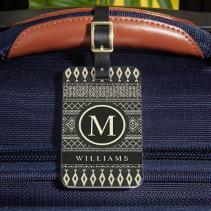 Étiquette À Bagage Motif aztèque blanc crème noire personnalisée