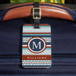 Étiquette À Bagage Motif Aztèque bleu Turquoise bleu blanc bleu foncé