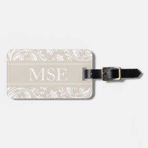 Étiquette À Bagage Motif blanc beige personnalisé de damassé de