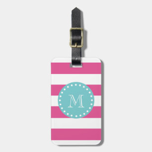 Étiquette À Bagage Motif blanc de rayures de roses indien, monogramme