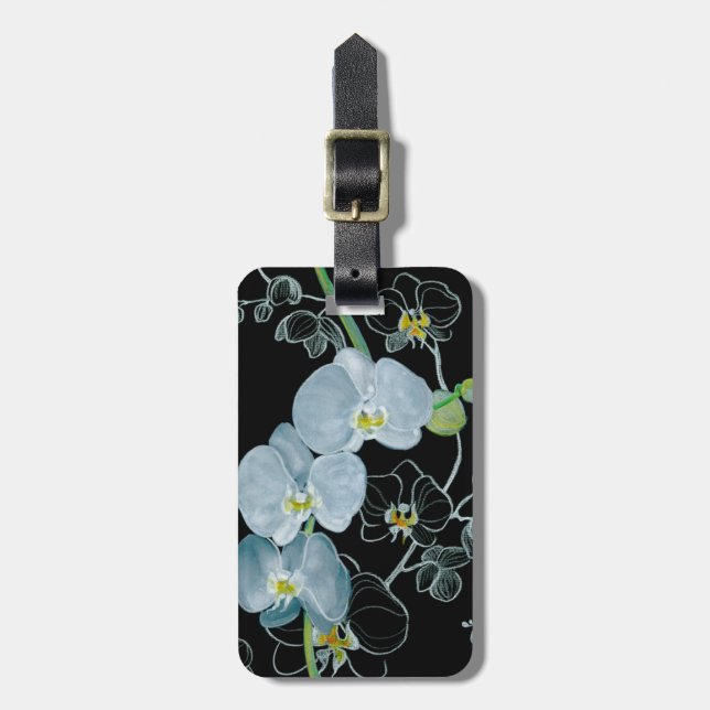Étiquette À Bagage Motif blanc d'orchidées d'aquarelle (Devant Vertical)