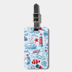 Étiquette À Bagage Motif blanc et bleu rouge nautique