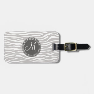 Étiquette À Bagage Motif blanc et gris de monogramme de zèbre