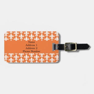 Étiquette À Bagage Motif blanc et orange Fleur de Lis