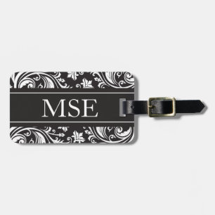Étiquette À Bagage Motif blanc personnalisé de damassé de noir de
