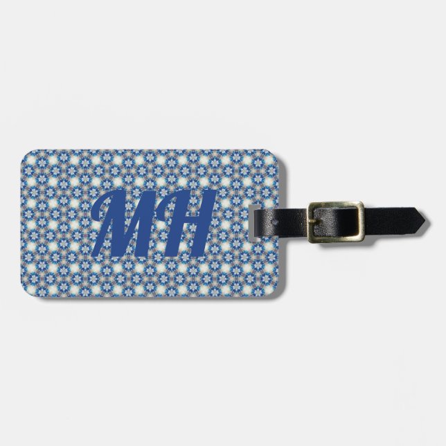 Étiquette À Bagage Motif bleu blanc (Devant horizontal)