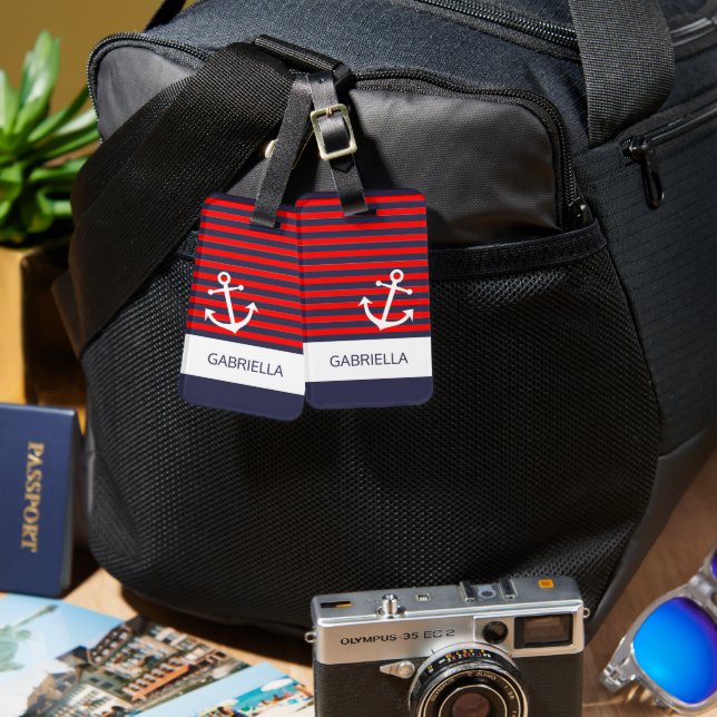 Étiquette À Bagage Motif Bleu Bleu Bleu Nautique Personnalisé (Recto & Verso)